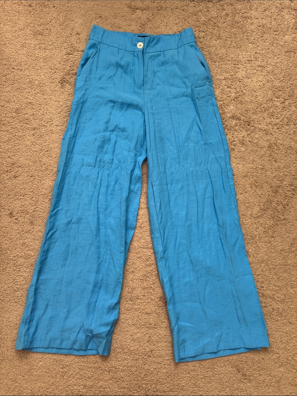 Zara Turquoise Wide-Leg Linen Pants